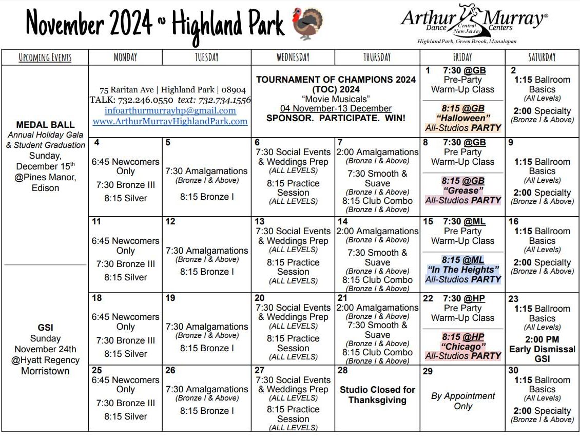 Arthur Murray Highland Park November 2024 Calendar